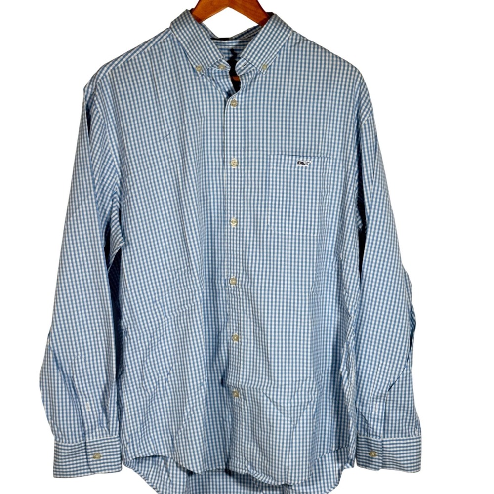 Vineyard Vines Performance Shirt Men's L Long Sleeve Tucker Blue/White Gingham